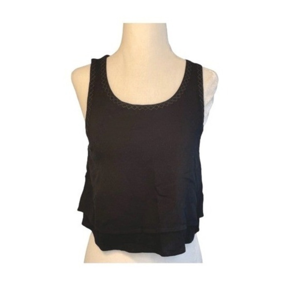 Tigerlily Revolve Embroidered Trim Cropped Tank Top Black Flowy Tiered Sleeveles
